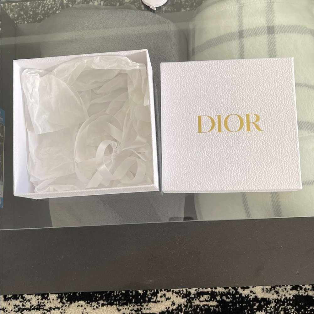 Christian Dior Gold and White Gift Box & Paper 8 x 8 x 4
